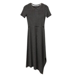 Club Monaco Short Sleeve Striped Asymmetrical Dress Black White Size Small